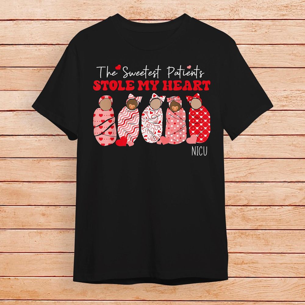 The Sweetest Patients Stole My Heart NICU Nurse Valentine Shirt Unisex Standard T-Shirt black s
