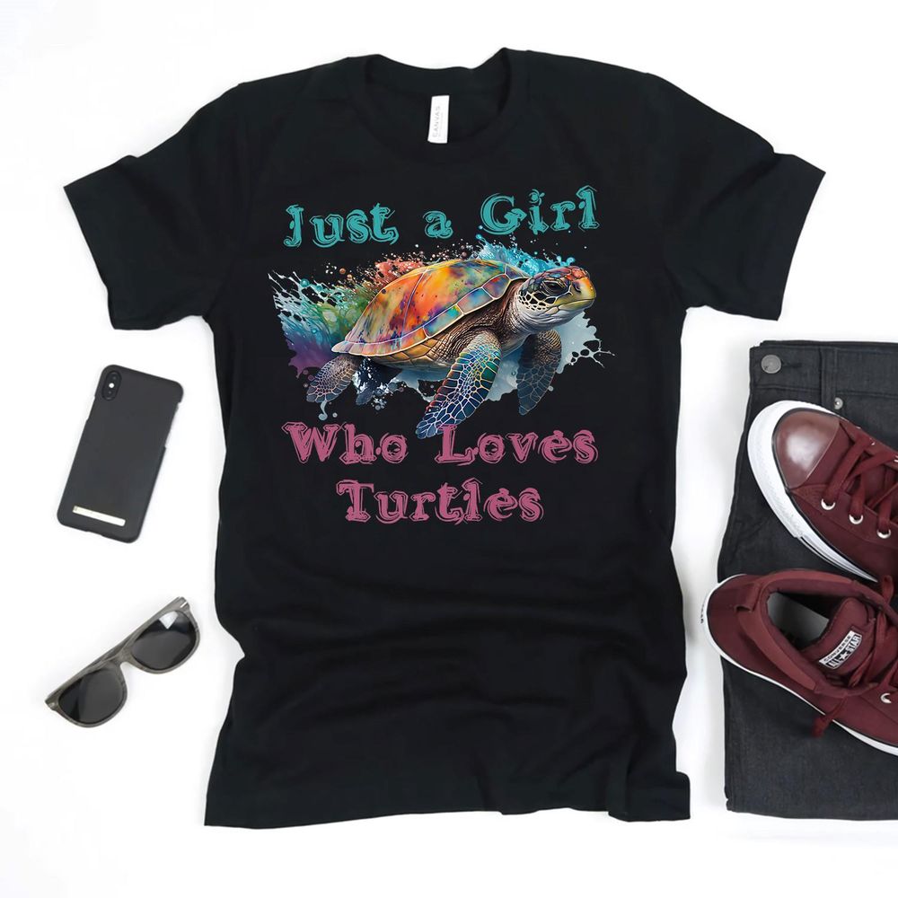 Watercolor Sea Turtle Just A Girl That Loves Turtles Florida Shirt Unisex Standard T-Shirt black s